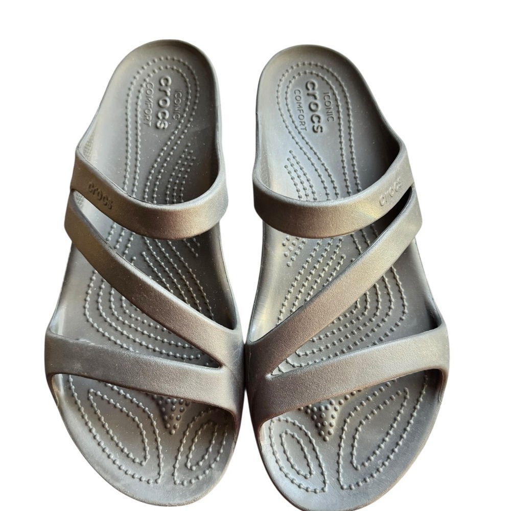 Crocs Iconic Comfort Black Strappy Slides W9 Minimalist Athleisure Summer Sandal - Picture 3 of 4